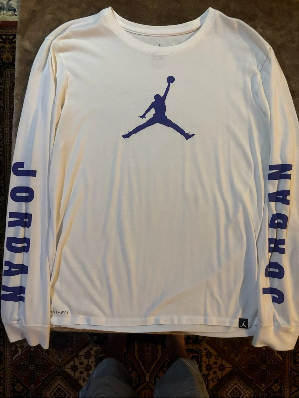 Jordan Men's White Long-Sleeve Shirt with Blue Jumpman
